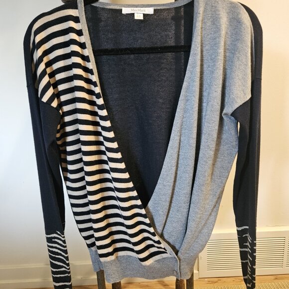 MaxMara Sweaters - Max Mara Knit Deep V Striped Cardigan, Size 6